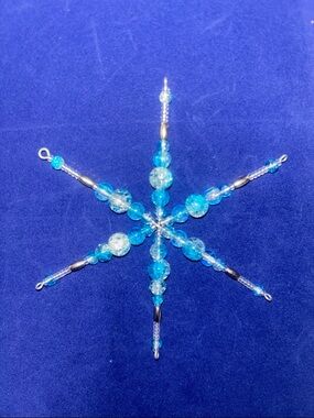 Blue Beaded Snowflake Holiday Ornament